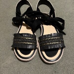 Vince Camuto Black and Cream Ankle Tie Sandals